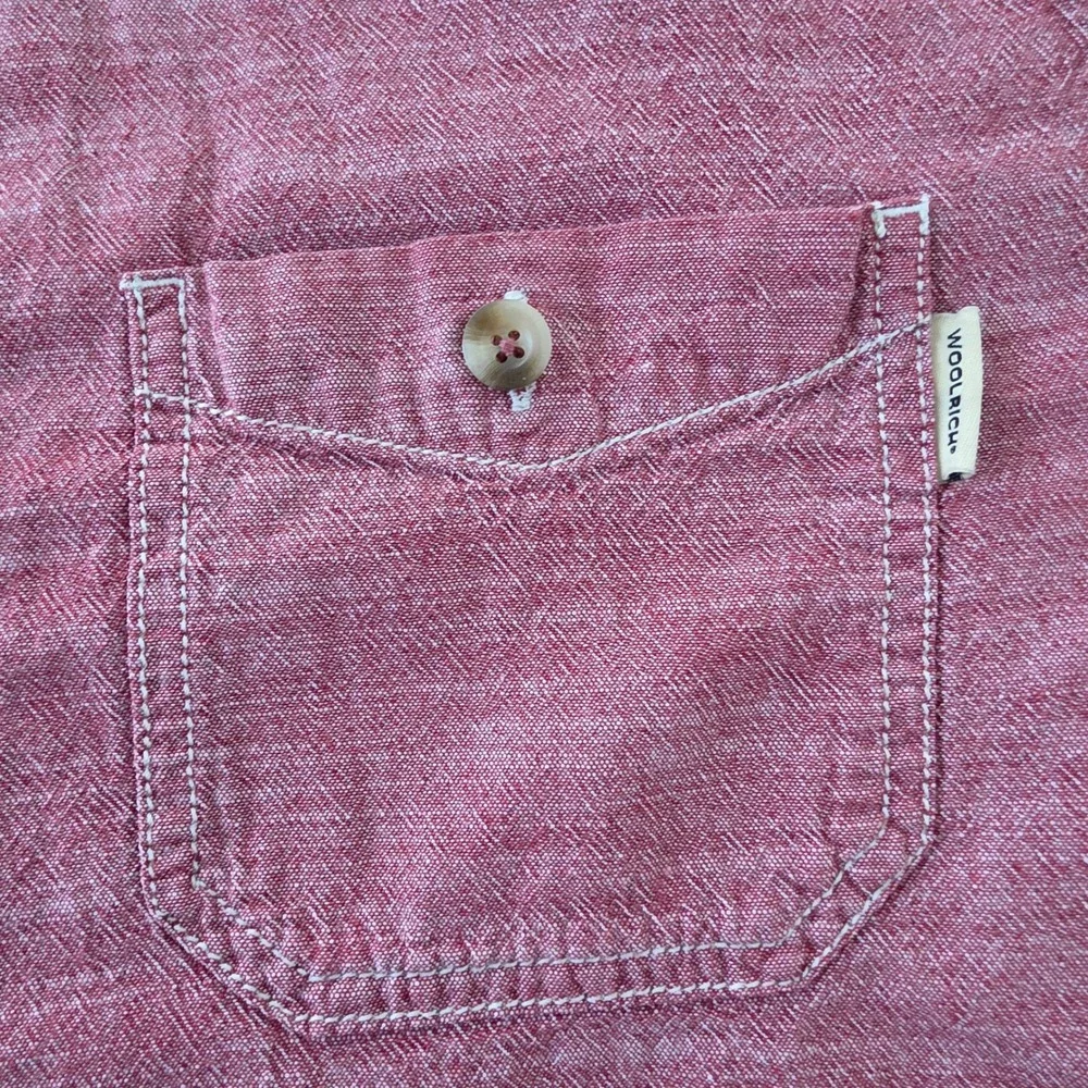 Woolrich Mens XL Red Heathered Cotton Short Sleeve Button Down Work Shirt - Picture 4 of 8